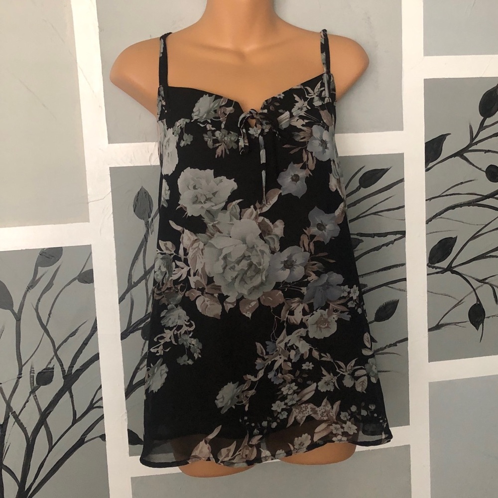 Black Floral Spaghetti Strap Tank Top